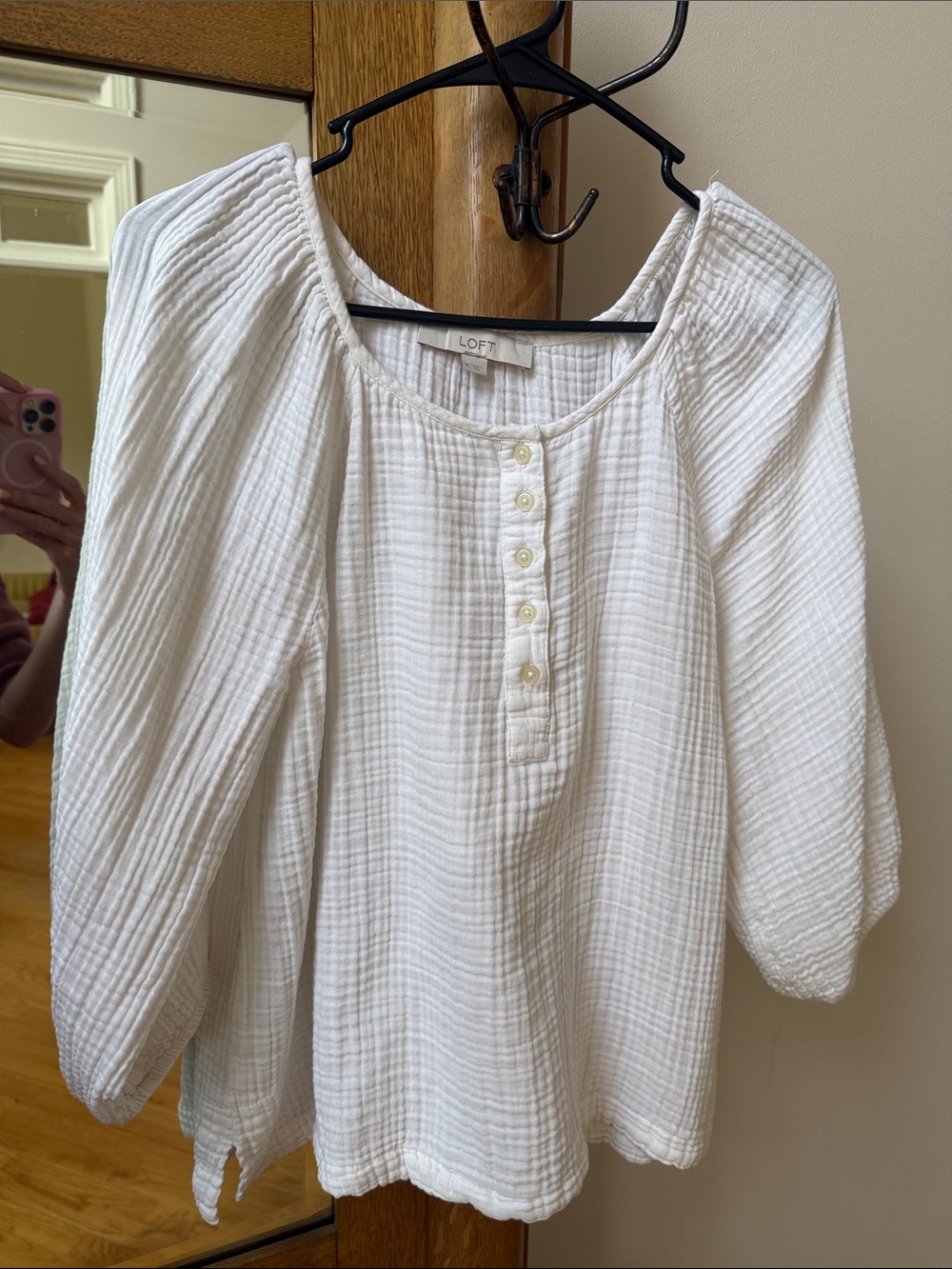 LOFT White Gauze Henley Peasant Top